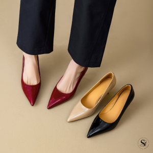 Giày cao gót da bóng mũi nhọn Ravenna